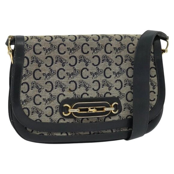 CELINE C Sulky Shoulder Bag Canvas Navy Gold - Picture 1 of 16